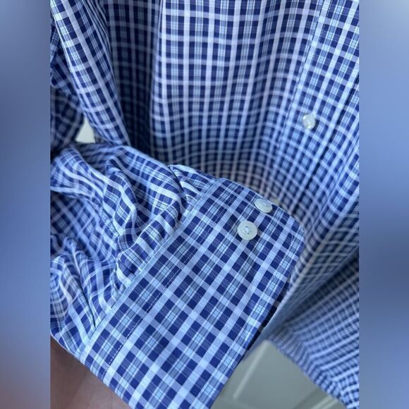 Neiman Marcus Men’s Button Down Shirt 16 1/2 36/37 Blue Plaid Cotton Casual - Picture 3 of 6
